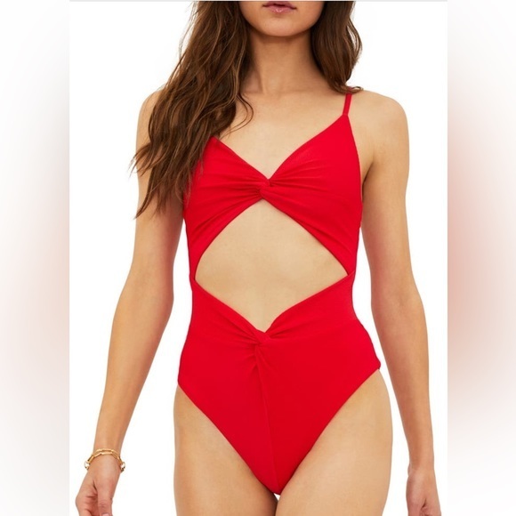 Beach Riot Aviva Twist Cutout One-Piece Swimsuit Red Large  $168